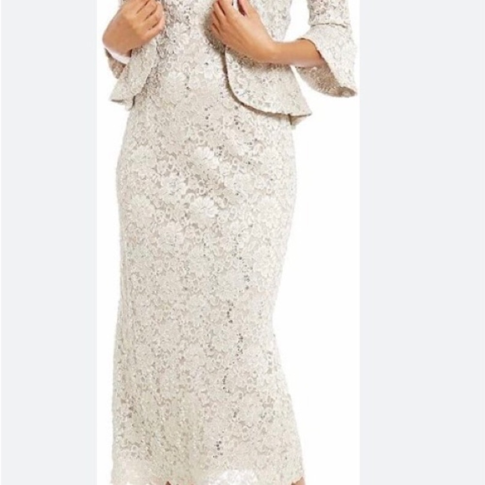 Elegant Beige Lace Dress with Jacket